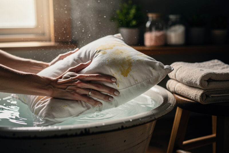 Comment laver un oreiller en plumes jauni à la main ?