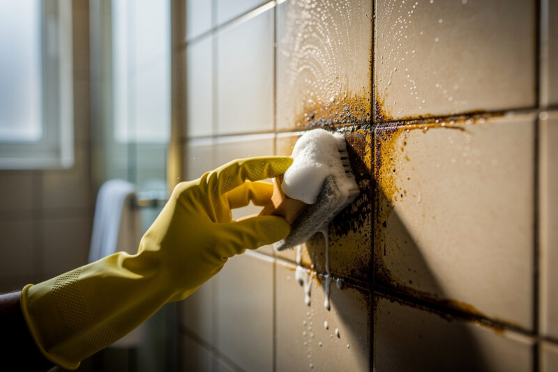 Nettoyer les joints de carrelage de salle de bain au percarbonate